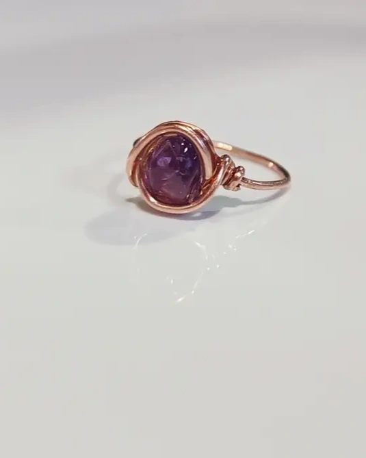 Inel handmade din cupru cu Ametist