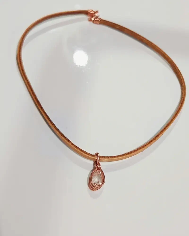 Choker piele naturală, cupru & quartz