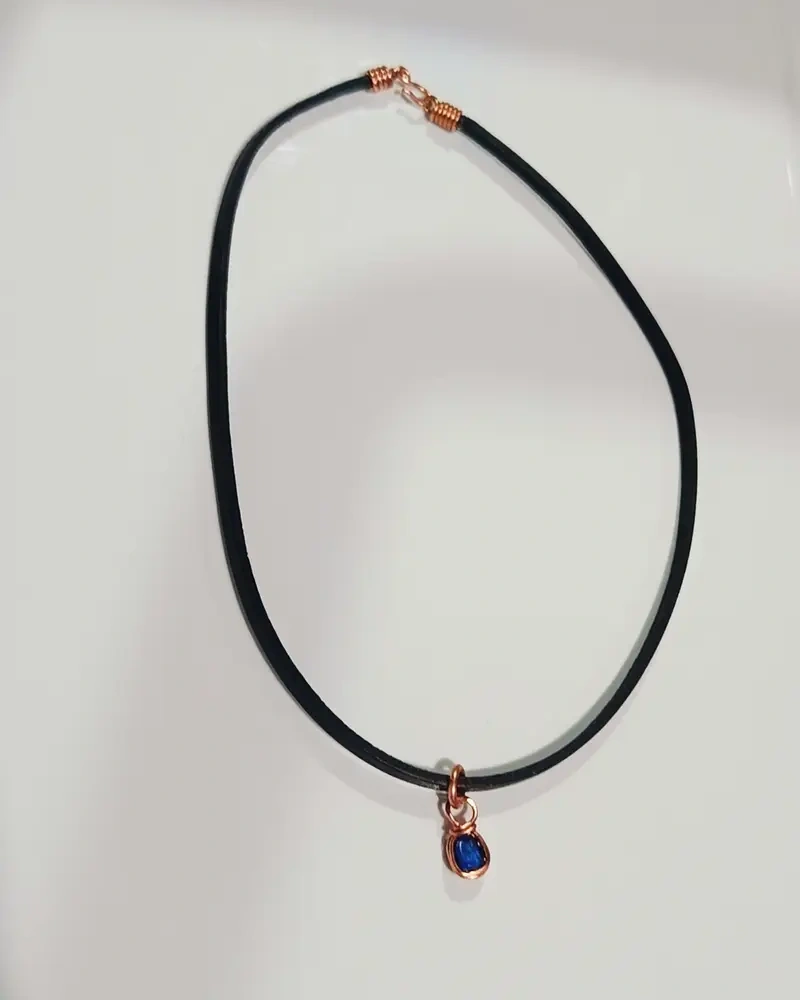Choker piele naturală, cupru & Lapis Lazului
